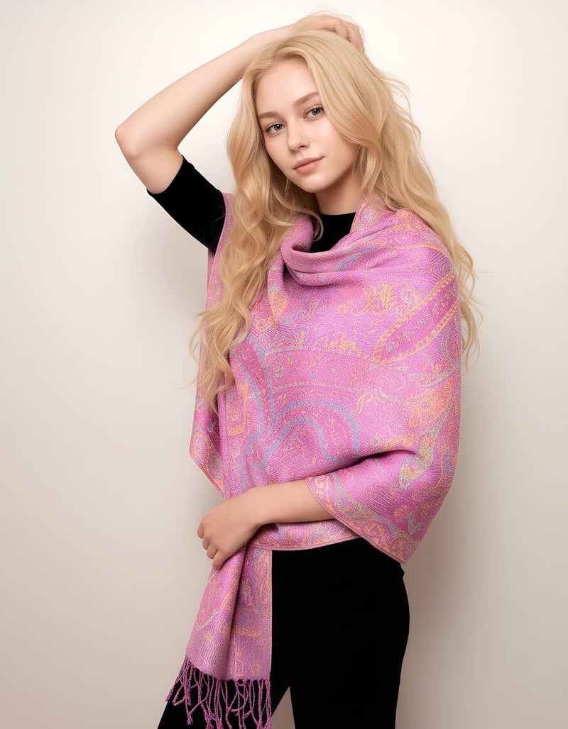 Achillea Big Paisley Pashmina Shawl Wrap for Women – Elegant Scarf for Weddings, Evening Dresses, Festivals & Daily Wear - Image 4